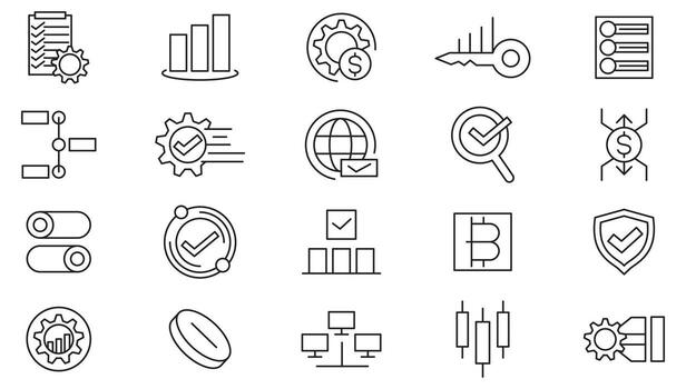 Operations line icon set. Gear, adjustments, setup, preferences, containing options, controls, service, operation, automation, productivity line icon set. thin line icon vector