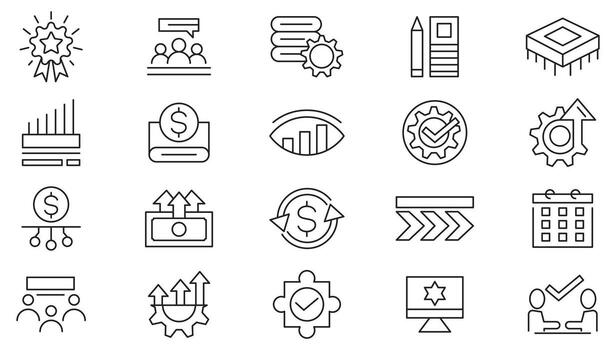 Operations line icon set. Gear, adjustments, setup, preferences, containing options, controls, service, automation, productivity line icon set vector