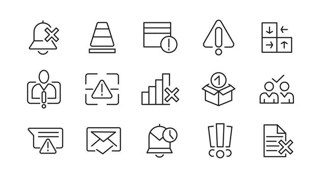 Alerts and Warning line icon set. Alert, caution, danger, error, hazard, toxic, chemical, protection, disaster, rescue, emergency outline icons. UI thin line icon pack. vector