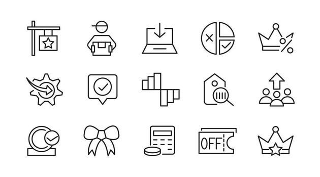 ventas y márketing línea icono colocar. objetivo, SEO, anuncios, analítica, conversión, tubería, retención, embudo, administración contorno iconos ui Delgado línea icono embalar. vector