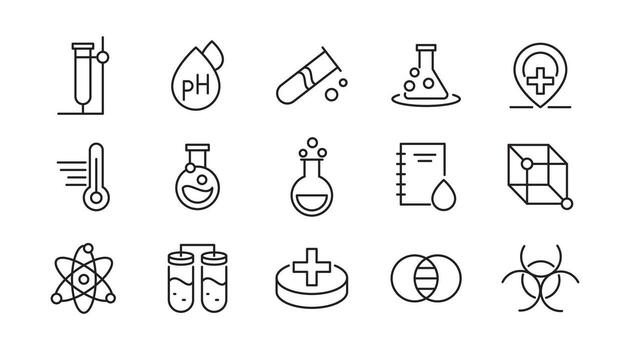 Laboratory and Test line icon set. Laboratory, research, scientist, experiment, lab, chemical, science, toxic, microscope, education, biotechnology line icon set vector