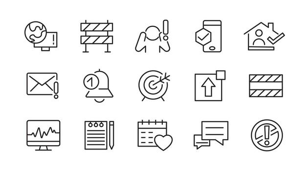 lerts and Warning line icon set. Alert, caution, danger, error, hazard, toxic, protection, chemical, disaster, rescue, emergency icons. UI thin line icon pack vector