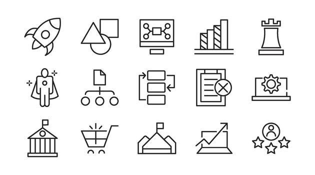 Creative Business Solutions line icon set. Ideas, brainstorming, solutions, adaptability, innovation, analysis, strategy, problem-solving line icon pack vector