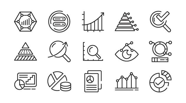Analysis line icon set. Data analysis, startup, audit, collaboration, workflow, milestones, deadlines, planning, growth, NS, server, domain line icon set vector