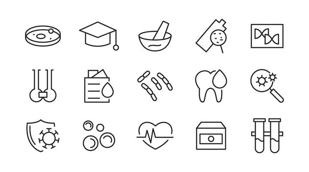 Laboratory and Test line icon set. Laboratory, scientist, research, experiment, lab, science, chemical, toxic, microscope, education, biotechnology line icon set vector