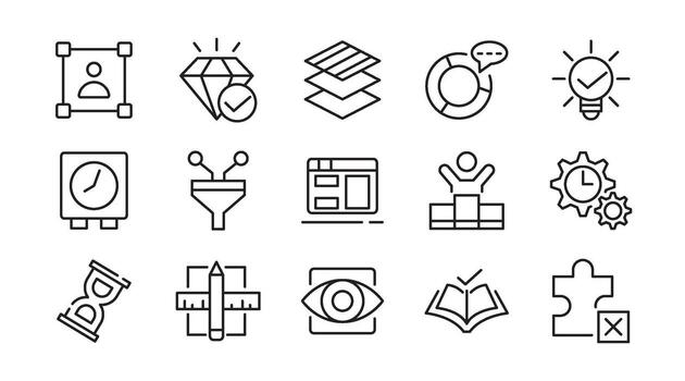 Creative Business Solutions line icon set. Ideas, brainstorming, solutions, adaptability, innovation, analysis, strategy, problem Solving line icon pack vector