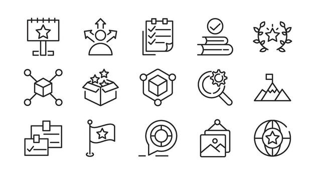Creative Business Solutions line icon set. Ideas, brainstorming, solutions, adaptability, innovation, analysis, strategy, problem solving line icon set. Ui thin line icon pack. vector