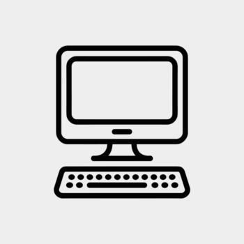 Minimal Line Art Computer Icon with Monitor and Keyboard Isolated on Light Background for Technology, Office, Internet, Web Design, or Education Use vector