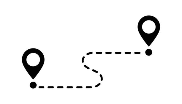 Minimalist black location pin icons with dotted path line showing travel route, journey direction, navigation and destination concept on white background vector