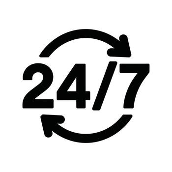 Service Icon with Arrows Representing Around-the Clock Availability, Customer Support, Always Open, Nonstop Service, and Constant Business Operation. vector