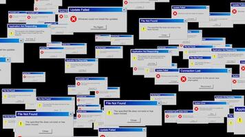 ciclo animação do computador janelas com erro mensagens vôo em direção a a Câmera em transparente fundo video