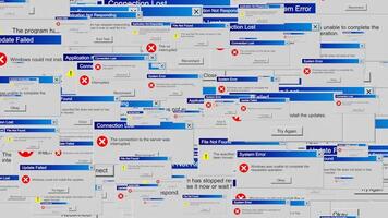 animação do computador janelas com erro mensagens estalando acima em transparente fundo video