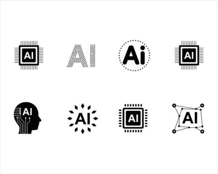 Artificial Intelligence AI icons and symbols technology vector