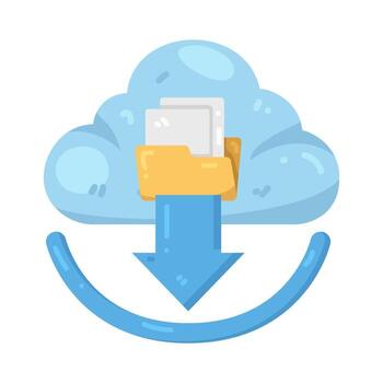 Cloud download icon with folder and documents vector