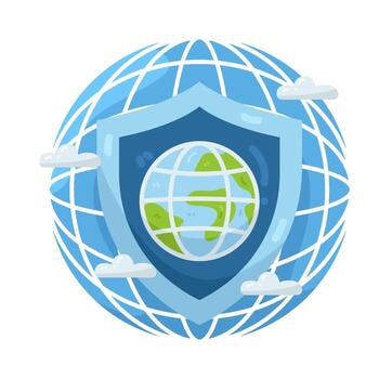 Globe with shield symbolizing protection vector