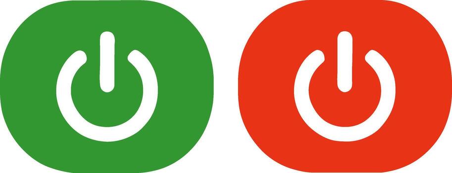 dos poder botones uno verde representando en y uno rojo representando apagado aislado en blanco antecedentes vector