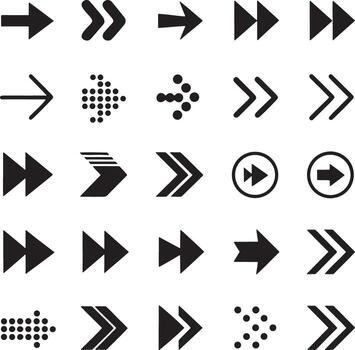diverso negro flecha íconos representando dirección y navegación en varios estilos vector