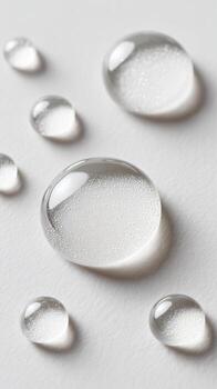 Water Droplets On A Smooth White Surface. Concept Of Purity And Freshness photo