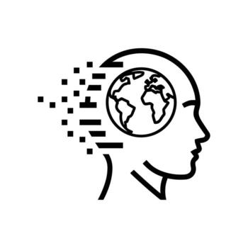 Digital Transformation of Global Human Mind with Earth Symbol and Pixel Effect, Technology, Innovation, Artificial Intelligence, and Future Concept Graphic. vector