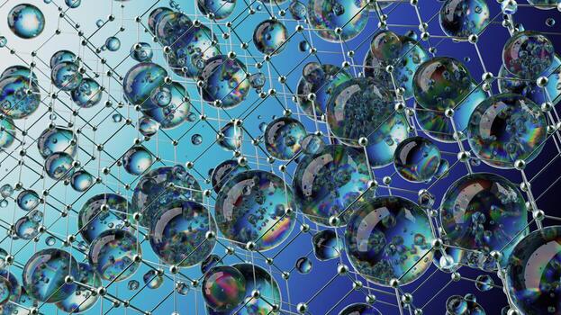 Abstract Image of a Molecular Hexagonal Network With Shiny Spherical Elements photo