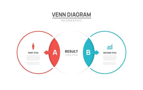 Venn diagram business infographic circle chart template 2 options, presentation with venn diagram element illustration. vector