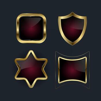 Cellection of different Luxury Golden shapes shiny Digital Icons, button with Smooth rounded edges with lustrous gold border enclosing a deep, illustration vector