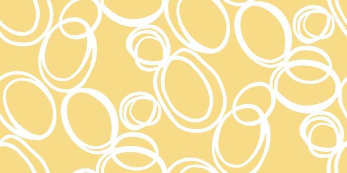 Minimalistic seamless pattern with white hand drawn circular lines on a soft yellow background. Perfect for modern design projects, branding, packaging, fabric prints, and digital art. vector