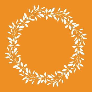 Silhouette of foliage wreath on orange background. Round botanical border with Autumn text. graphics vector