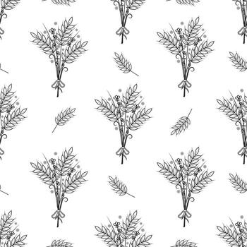 Seamless pattern with wheat. Contour drawing illustration. Perfect for wallpapers, wrapping papers, bakery menu, web page background, textile vector