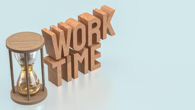 Sand clock and Text for Time Work concept 3d Rendering. photo