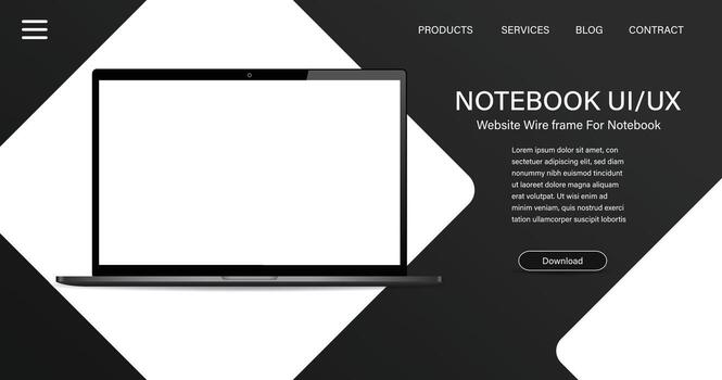 Notebook UI/UX wireframe on display vector