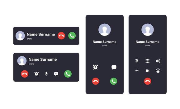 Mockup incoming call, voicemail screen, smartphone interface template. Flat UI, UX for application. New Call screen template. Web app display template. vector