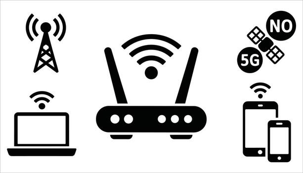 WiFi Router and Internet Connection Icon Set for Network Design vector