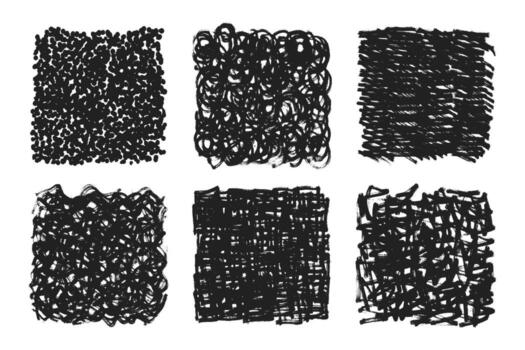 Chalk or charcoals texture smear scribble boxes dirty sketches trace set illustration. vector