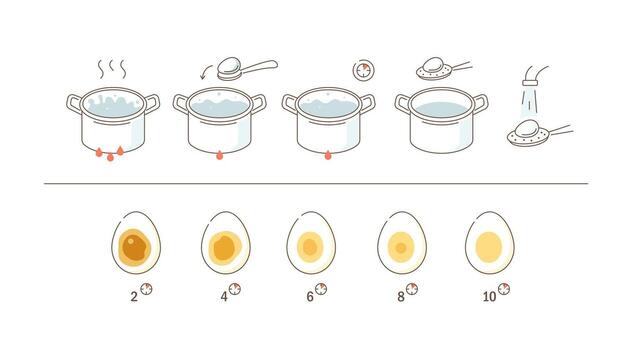 Instruction How to Boiling Eggs. Cooking Direction for Soft and Hard Boiled Eggs. Different Time Variations According to Doneness vector