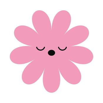 Sleepy flower character with closed eyes and a calm expression. A playful, minimalist bloom in bright, colorful style. vector