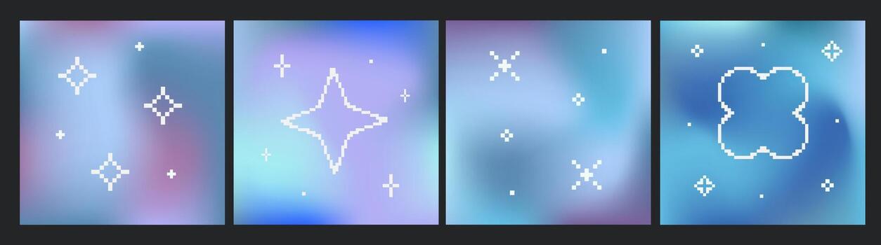 Blue gradient background with pixel stars shapes. Abstract blurred winter gradient sky backdrop. Wavy dark trendy soft mesh vector