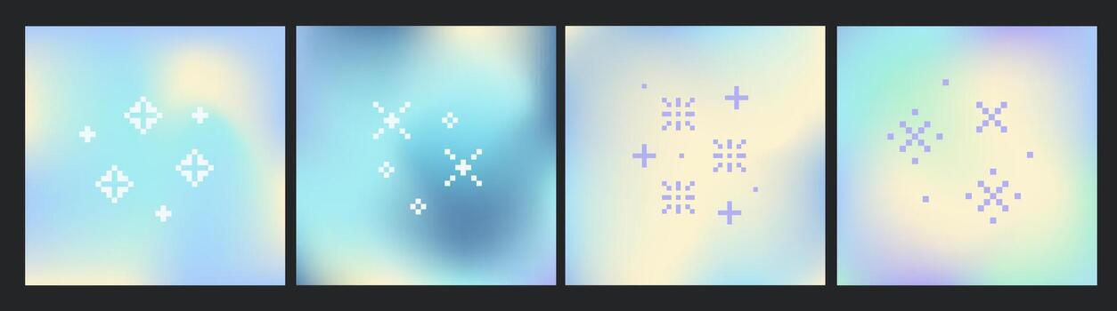 Blue gradient background with pixel stars shapes. Abstract blurred winter gradient sky backdrop. Wavy trendy soft mesh vector