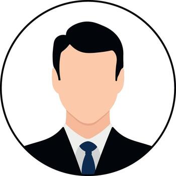 Icon of office worker or man in suit with tie in round frame without background, simple business symbol. vector