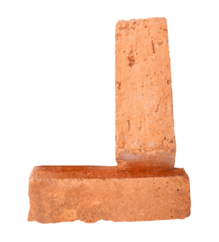 Two cracked ancient red or orange bricks in stack isolated with clipping path in file format png
