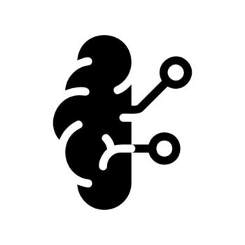 Simple black icon with a theme brain, the left hemisphere of the human brain augmented by a neural network vector
