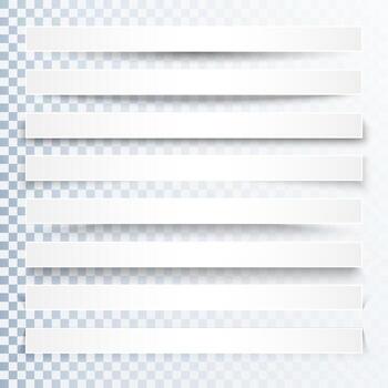 Transparent shadows effect. Page dividers with transparent shadows. Pages separation set. Transparent shadow realistic illustration vector