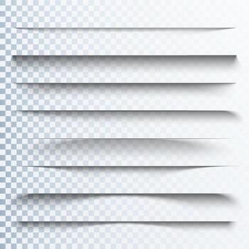 3d shadows effect. Page dividers with transparent shadows. Pages separation set. Transparent shadow realistic illustration vector