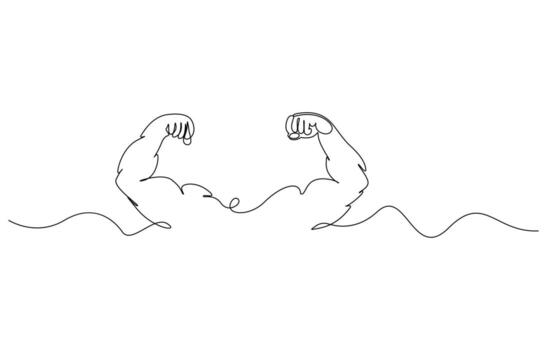 shows bicep continuous one line, View of man flexing his biceps vector