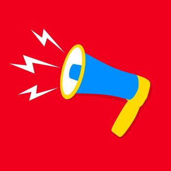 illustration of a megaphone on a red background. The concept of shouting with a loudspeaker to convey something important. vector