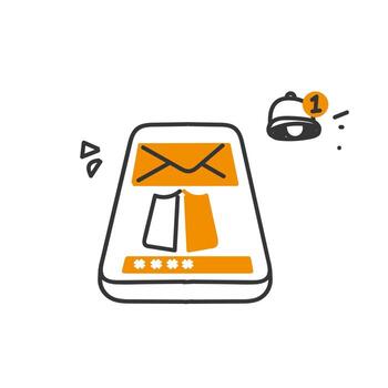 secure email login on mobile phone in hand drawn doodle style vector