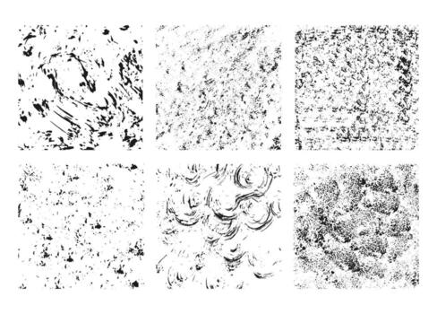 Set of grunge overlay textures. Effect of spreading and splashing ink, sponge effect, charcoal drawing, scratches, scuffs. vector