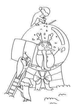 pingüinos edificio un bola de nieve colorante página vector