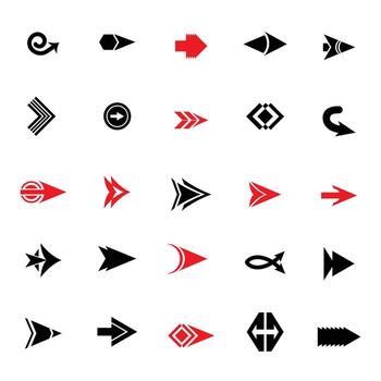 Modern Abstract Arrow Icons Collection Red and Black Directional Symbol Set. Bold arrow on the right icon. Web icons universal set for web and mobile vector