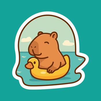 carpincho disfrutando un flotador en un Pato anillo vector